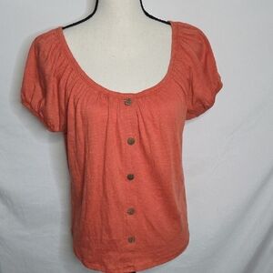 Women's Self Esteem Crepe Coral Button-Down Blouse